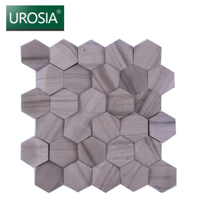 China Mixed Gray Parquet Designer Hexagon Polished 3D Athens Marble Mosaic Slab Wall Sticker for sale