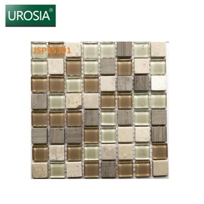 China Commercial Parquet Moden Kitchen Backsplash Washroom Glass Mix Granite Marble Mosaics Tile Square Mosaics for sale