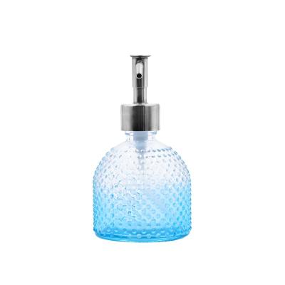 China Blue Round Gradient Cosmetics 200ml Hand Sanitizer Hand Glass Foam Soap Pump Bottle for sale