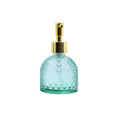 China 200ml Cosmetics Round Green Hand Sanitizer Foam Soap Dispenser Glass Bottle With Gold Pump Head for sale