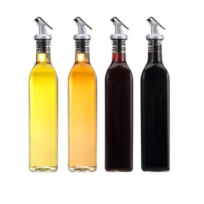 China Hot Sale 17 Ounce 500ml Clear Square Glass Freshness Retention Bottles Olive Oil Dispenser For Oil Vinegar Sauce Wine for sale