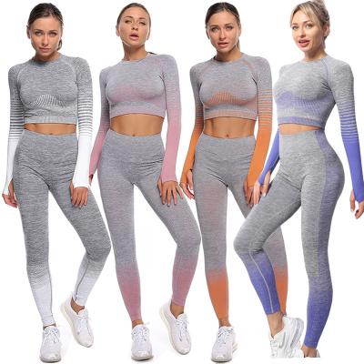 China Wholesale Breathable In Stock Women Yoga Sportswear Seamless Breathable Sports Suit Gym Wear Set Fitness Yoga Wear Tiktok Leggings for sale