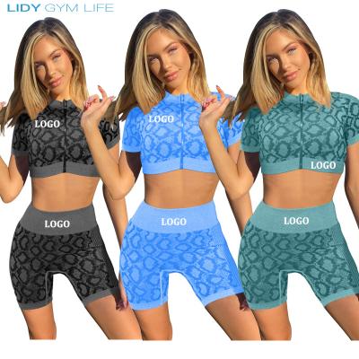 China New Breathable Pattern Sports Shorts Zipper Short Sleeve Yoga Suit Women Fitness Suits Fitness Yoga Sets Women Sportswear for sale