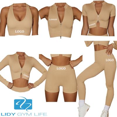 China Lidy Breathable 6 PCS Gym Fitness Sets guangzhououtpace yoga set seamless sports bra gaiters work out clothing women sexy lady wears for sale