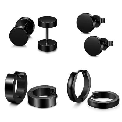 China 8pcs/set 2022 New Stainless Steel Plating Black Dumbbell Round Ear Stud Flat Earrings Buckle 4 Pairs Set In Stock for sale