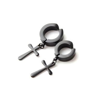 China Punk Stainless Steel Small Model 4*7mm Punk Hipster Crucifix Pendant  No Piercing Clip On Hoop Earrings for sale