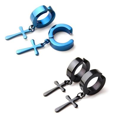 China Punk Stainless Steel Punk Hipster Non-Piercing Crucifix Pendant 4*9mm Ear Clips Earrings for sale