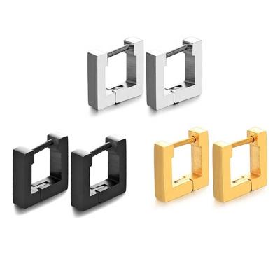 China Hiphop Stainless Steel Men's And Women's Hip-Hop Style Delicate Hand-Polished Cut Geometric Square Ear Clasps Earrings for sale