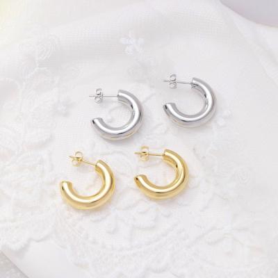 China Punk Dainty Minimalist Round Solid Piercing Arete Gold Colored Stainless Steel C Shape Chunky Open Hoop Earring Women Jewelry for sale