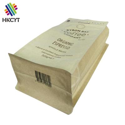 China Recyclable Customize Food Packaging Bag Packaging Paper 250g 500g 1kg Block Bottom Coffee Bag With Zipper Air Valve for sale