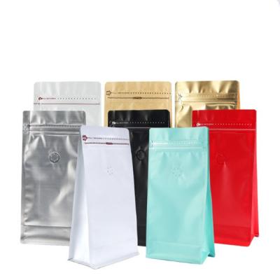 China Factory Price Plastic Food Flat Bottom Bag Coffee Packaging Pouch With Valve For Coffee Mylar Bags for sale