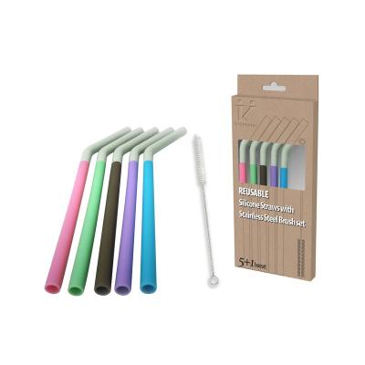 China Sustainable Reusable Smoothie Silicone Drinking Straws With 5+1 Cleaning Brush Set BPA Free for sale