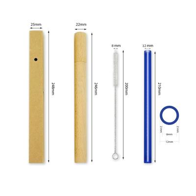 China 12*210mm Borosilicate Glass Disposable Reusable Drinking Straw with Wooden Case and Nylon Reading Brush for sale