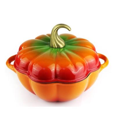 China Sustainable Hot Selling Pumpkin Cast Iron Enamel Casserole With Cover for sale