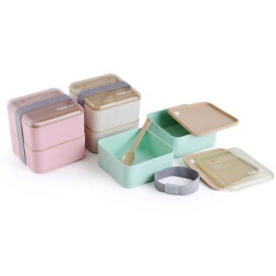 China New Two Layer Square Shape Microwavable Wheat Fiber Portable Bento Box for sale