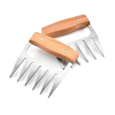 China Easily Cleaned BBQ Meat Shredder Bear Claws 2pcs Per Set With Wooden Handle PE Bag Packing for sale