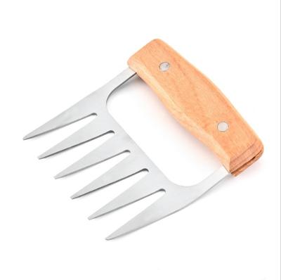 China Metal Stainless Steel BBQ Meat Shredder Bear Claw With Wooden Handle PE Bag Packing for sale