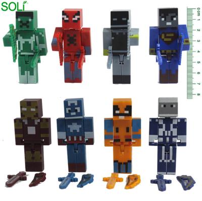 China Cartoon Toy Set of 8 Superhero Brick Toys Block Mini Action Figures with 2 Weapons for sale