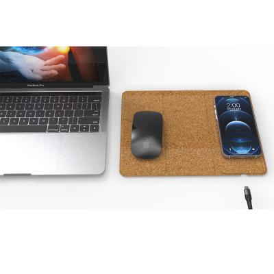 China Portable Mobile Phone Charger Cork Wood Mouse Pad Wireless Charger 10W Fast Charging for sale