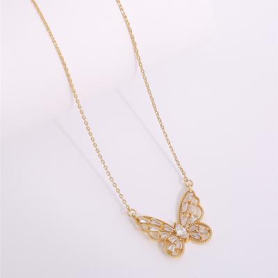 China TRENDY Color brilliancy 18K gold plated CZ stone filigree butterfly charm necklace for sale