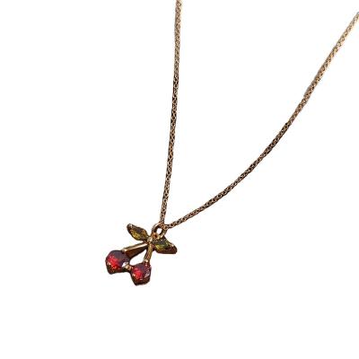 China TRENDY 18K gold plated muti color red Lovely olive stone Cherry charm necklace for sale