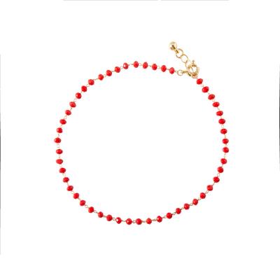 China TRENDY Quality guarantee GLASS 18K GOLD PLATED Red glass beaded bead chain anklet for sale