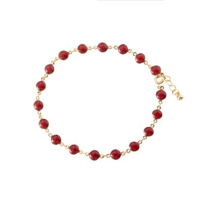 China TRENDY Reliable reputation 18K GOLD PLATED Red epoxy ball rounded bead chain anklet for sale