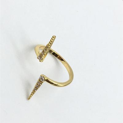 China TRENDY Double points 18K gold plated adjustable summit ring CZ stone open ring for sale