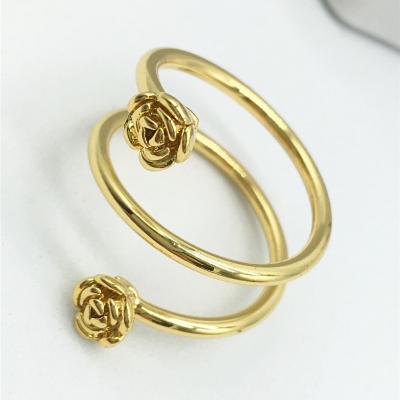 China TRENDY Attention detail 2.71G/PC 18K gold plated Double rose flower ring floral ring for sale