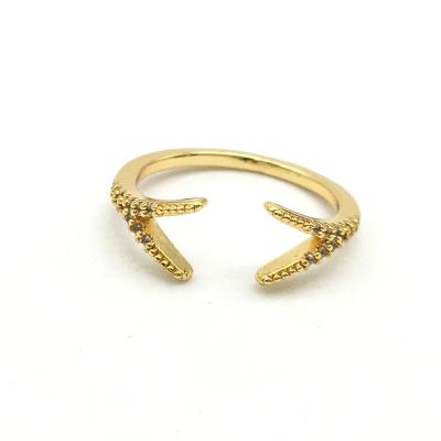 China TRENDY Branch CZ stone open ring 18K gold plated adjustable brass ring open ring for sale