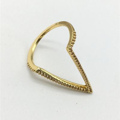 China TRENDY Natural color SIZE 7 V shape 18K gold plated Summit CZ stone ring for sale