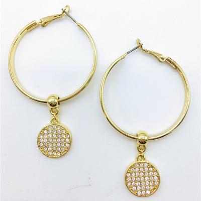 China TRENDY Elegant Fashion GOLD PLATING GOLD/CRYSTAL Hoop rhinestone disc earring for sale