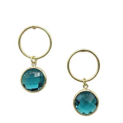 China TRENDY Wear-resistant GOLD PLATING Hoop round blue stone drop earring for sale