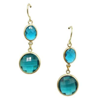 China TRENDY China Color brilliancy Double oval round blue stone bead earring for sale