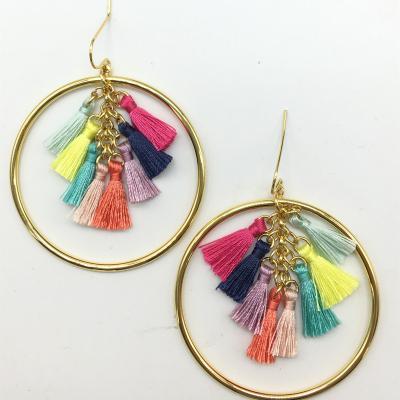 China TRENDY Professional Manufacturer 18K GOLD PLATED Multi tassel hoop drop earring for sale