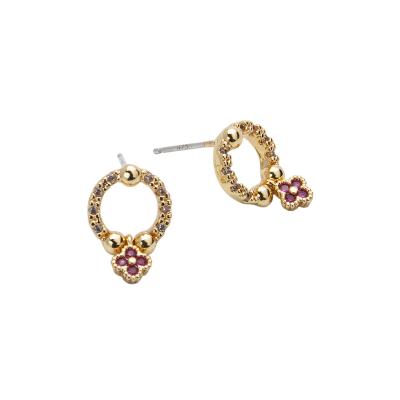 China TRENDY Classic design 18K gold plated round Lucky leaf post earring with CZ stones for sale