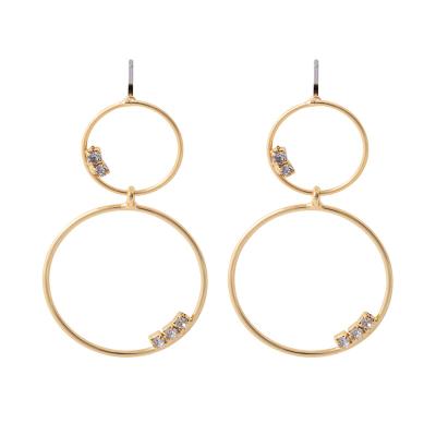 China TRENDY Beauty And Neat 18K gold plated double hoop stone circle earring for sale