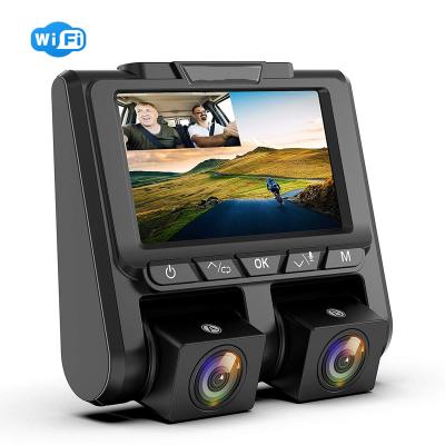 China Double Lens NIGHT VISION small full hd 1080p cam black boxcar camera front and inside CAR DVR blackvue 2 channel with WiFi and GPS dash cam for sale