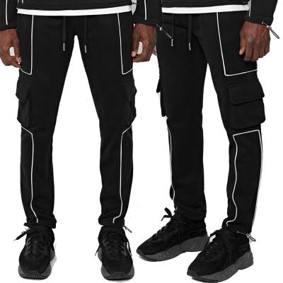 China Factory Logo Custom Cotton Men 3M Reflective Tracksuit Anti-wrinkle Jogger With Belt Cargo Pocket Pants for sale