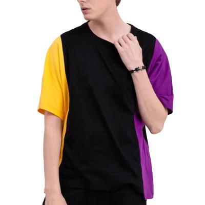 China QUICK DRY custom made oversized white tank tops cotton T-shirt fashion men color block color block design brand logo stitches man patchwork t-shirt for male for sale