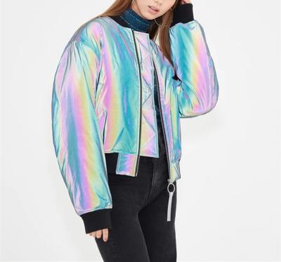 China Latest OEM Women's QUICK DRY Wholesale Custom Made Jackets Coat Reflective Patchwork Waterproof 3M Rainbow Down Bomber Jackets Women High Quality for sale