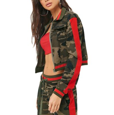 China Factory Direct Custom Women's Army Green Camouflage Breathable Sweatsuit With Side Stripe Gym Cotton Camouflage Sportswear Casual Slim Fit Lady for sale