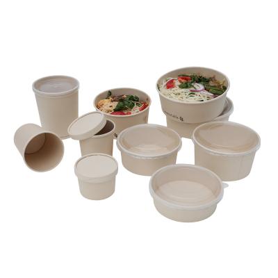 China Disposable Custom Printing Disposable Food To Go Paper Container Kraft Paper Salad Bowl With Lids Take Out Salad Bowl for sale