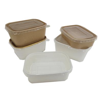 China Custom Disposable Paper Bowl Square Biodegradable Food Wrapping Square Rectangle Paper Salad Bowl With Lids for sale