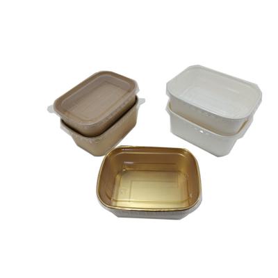 China Cheap Custom Disposable Paper Bowl Square Biodegradable Food Wrapping Square Rectangle Paper Salad Bowl With Lids for sale