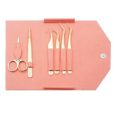 China Pro-Straight Eyelash Tweezers Gold Eyelash Extension Wick Scissors Tweezers for sale