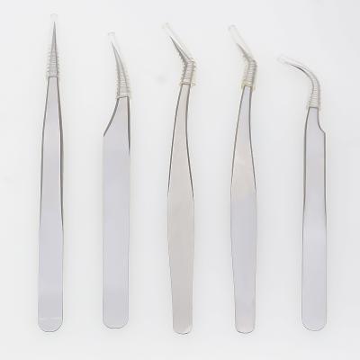 China Pro-straight 3 Pcs Bestselling Glitter Eyelash Tweezers Set Silver Eyelash Tweezers for sale