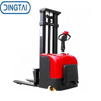 China Hotels Forklift Stacker 1t 1.5t 2t Stand Up Drive Stacker Electric Stacker Full Lift Hydraulic Big Rider Battery for sale