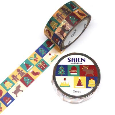 China Custom Personalized Waterproof Gift Wrapping Decoration Sticker Rolls Colored Sets Christmas Self Adhesive Washi Paper Tape Tape for sale