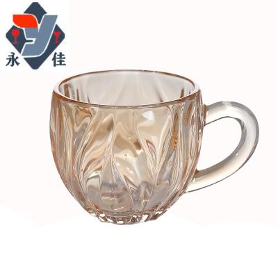 China Viable Household Coffee Mug Multicolor Glass Color Double Wall Cylindrical Carved Heat Resistant Coffee Mug for sale